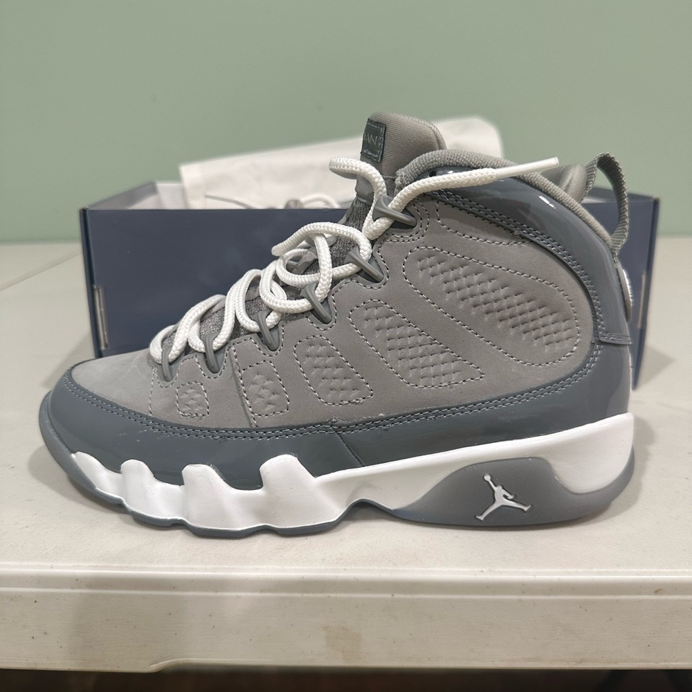 Jordan 9s Kids Sneakers Gray and White